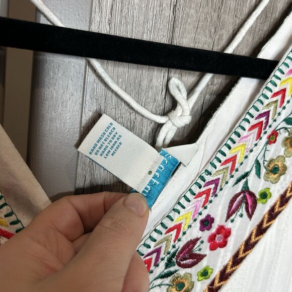 Sundance White Dress Size 10 Midi Embroidered Bohemian Long Full Skirt Cotton - Picture 5 of 8